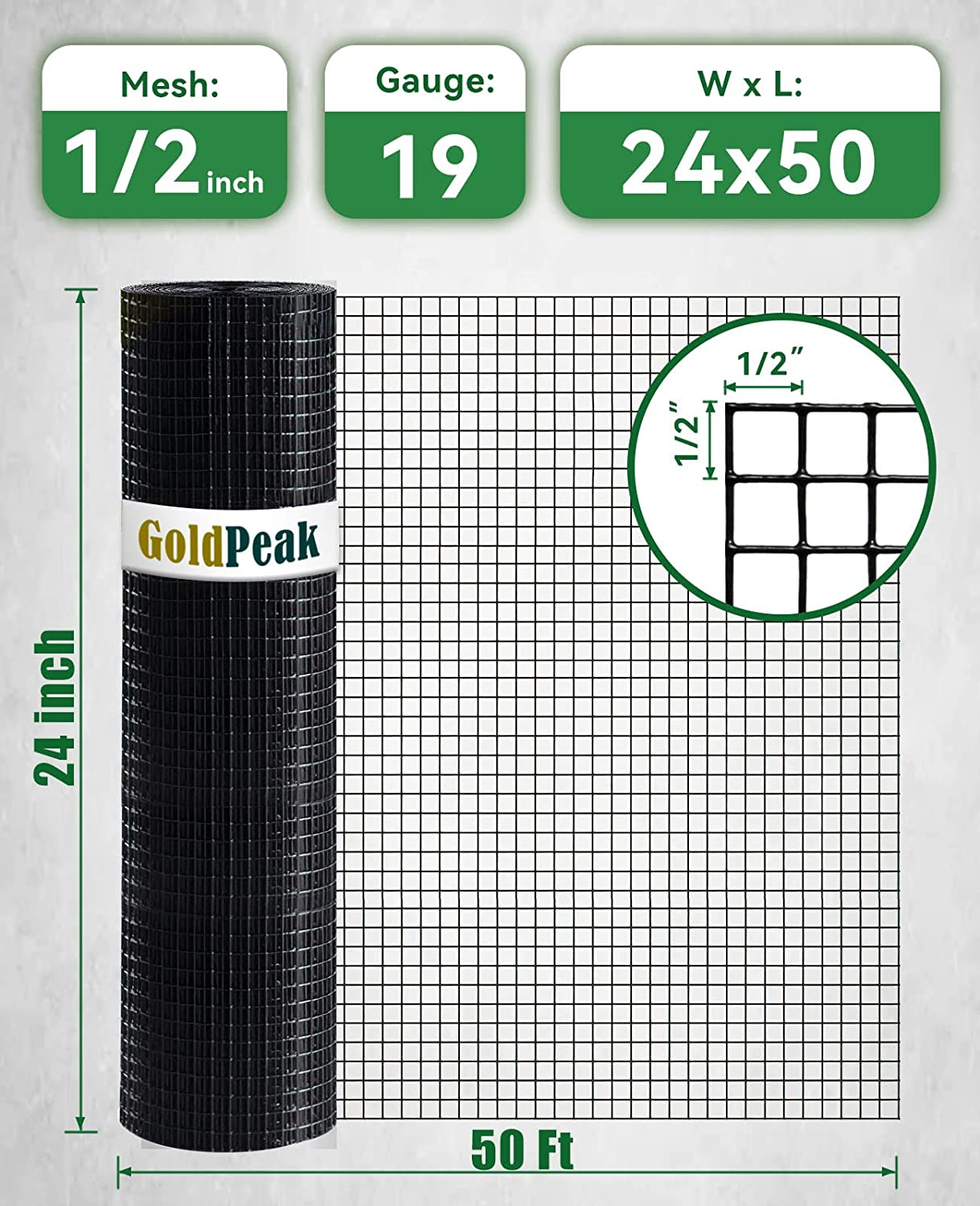 Vinyl Coating Hardware Cloth Roll 1/2 Inch 24 Inch X 50 Foot Chicken