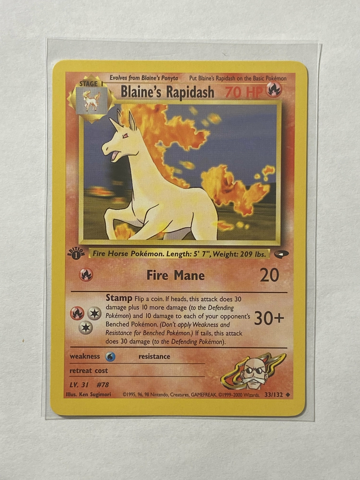 Blaine's Rapidash Near mint English 33/132 1st edition Gym Challenge