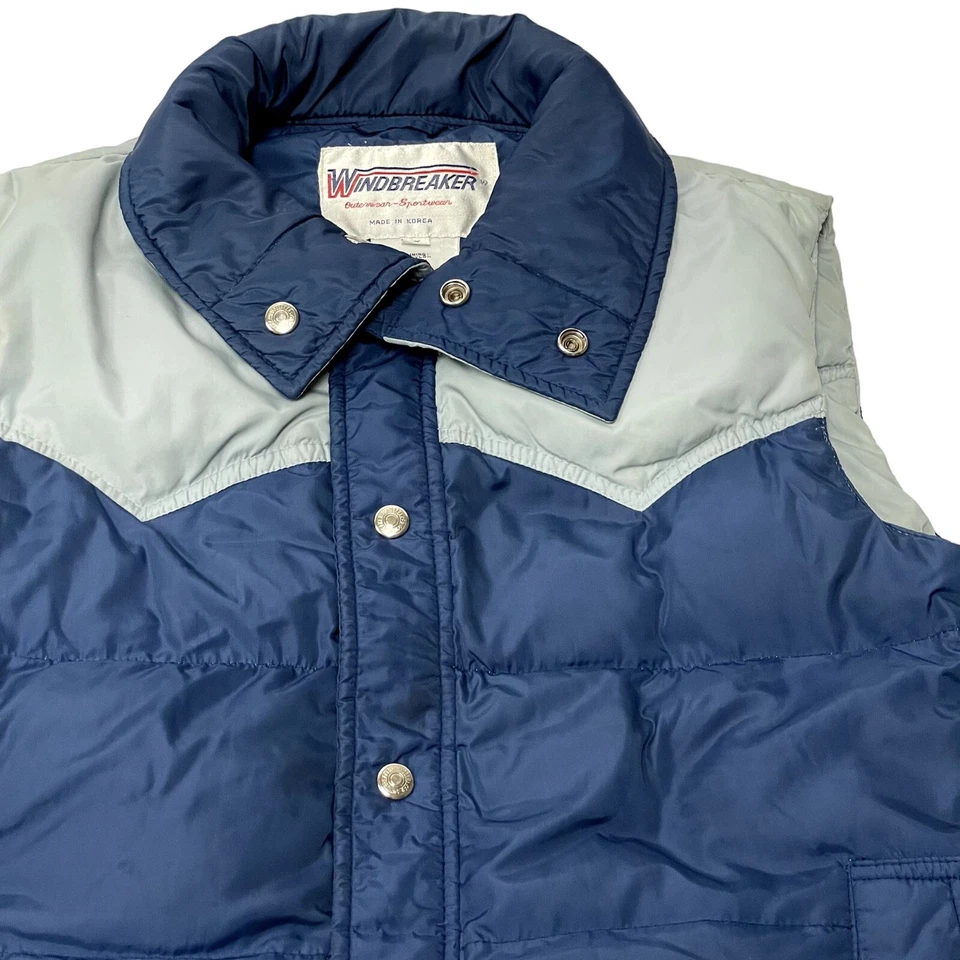 Vtg 80's Windbreaker 2 Tone Blue Cowboy Western DOWN Filled Snap SNOW SKI Vest S - Imagem 4 de 4