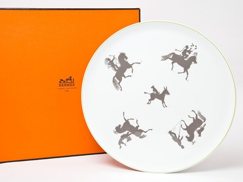Hermes Porzellan SILHOUETTEN herber Teller Geschirr Ornament neu selten 12,4"