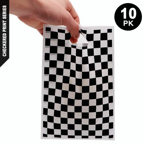 10pk Black and White Checkered Print Loot Bags |  Racing Car Party Gift Bags - Picture 1 of 4