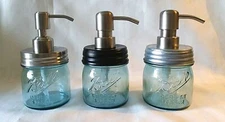 BALL SOAP PUMP Dispenser~ STAINLESS STEEL MASON Jar 1/2 HALF Pint MINI Aqua Blue