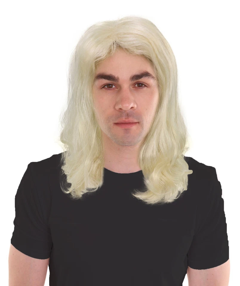 成人男式棕色准骨长波浪假发 | 最适合万圣节 | 阻燃 — 第 4/4 张图片