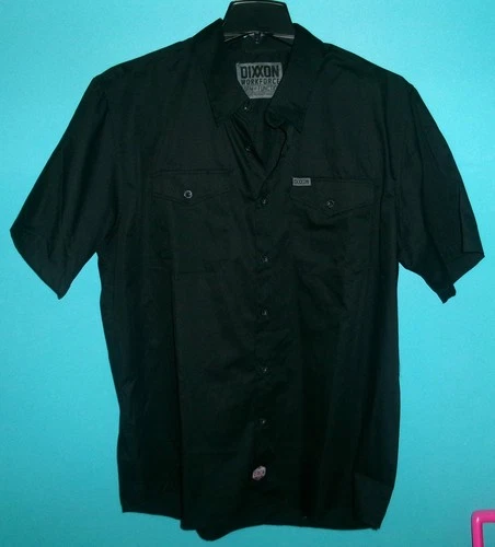 Dixxon Workforce Mens Black Button Down Shirt Dual Pockets Short Sleeve Size 2XL