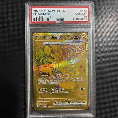2025 POKEMON PRE EN-PRISMATIC EVOLUTIONS HYPER RARE #179 PIKACHU EX PSA 10