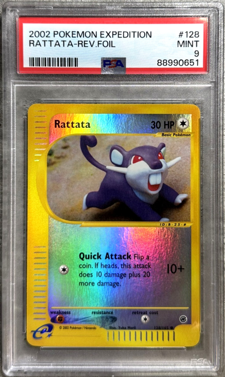 Pokemon Card Rattata Rev Holo PSA 9 Mint, Expedition Base Set 128/165, WOTC 2002