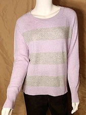 Apt. 9 100% Cashmere Sweater, Womens Small, Lilac with Light Gray Front Stripes