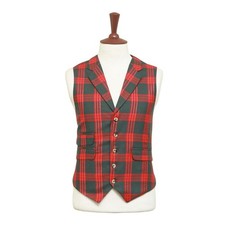 Mens Red Gray Plaid Waistcoat 44R XL Formal Tuxedo Vest Wedding Prom Party Groom