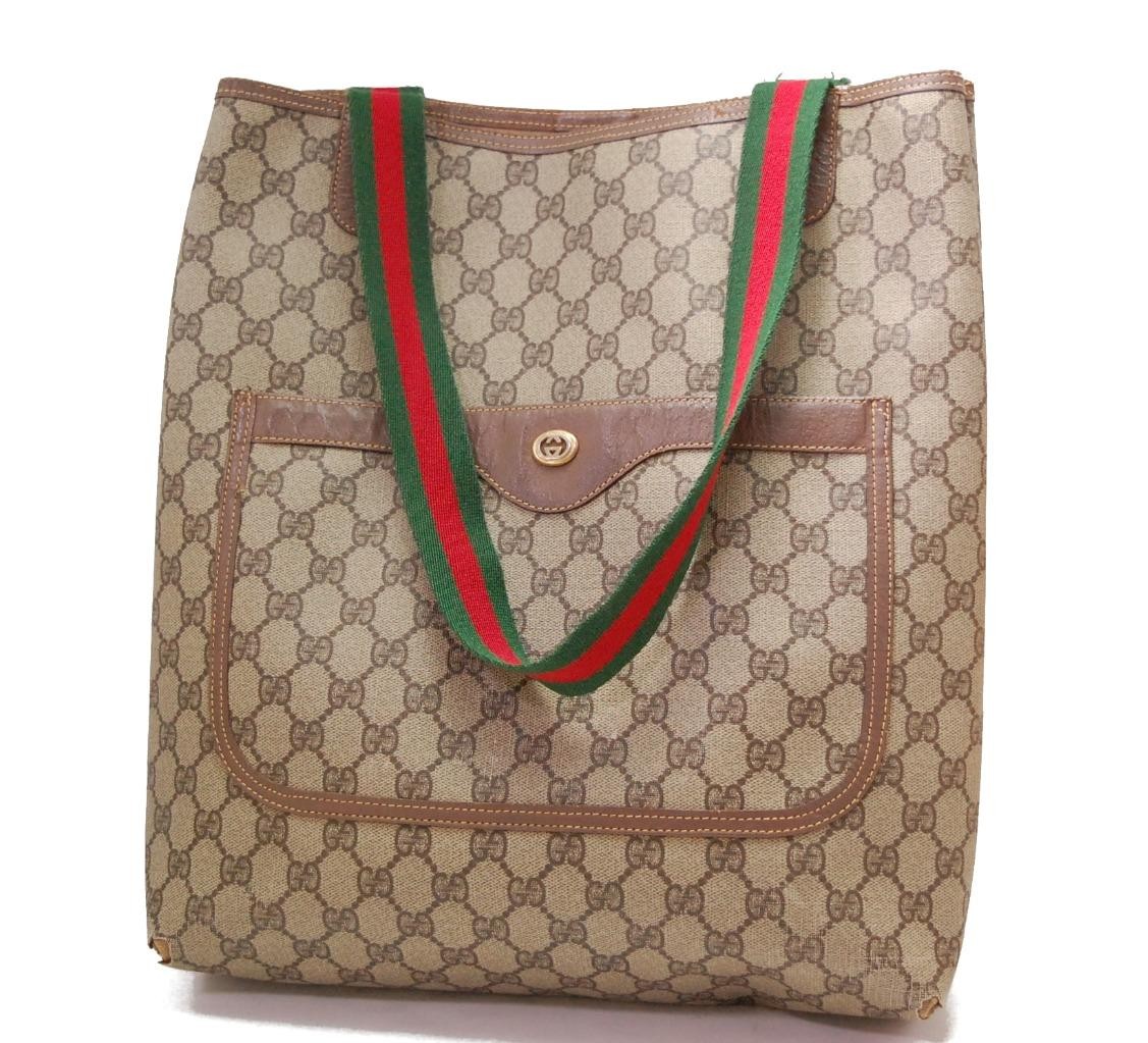 GUCCI GG Sherry Line Shoulder Tote Bag PVC Leather Brown 0420a