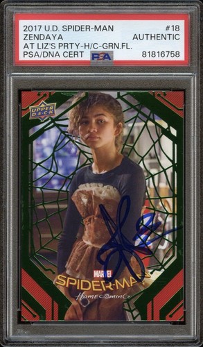 2017 Upper Deck Spider-Man #18 Zendaya At Liz’s Party Green Foil Auto PSA/DNA Au
