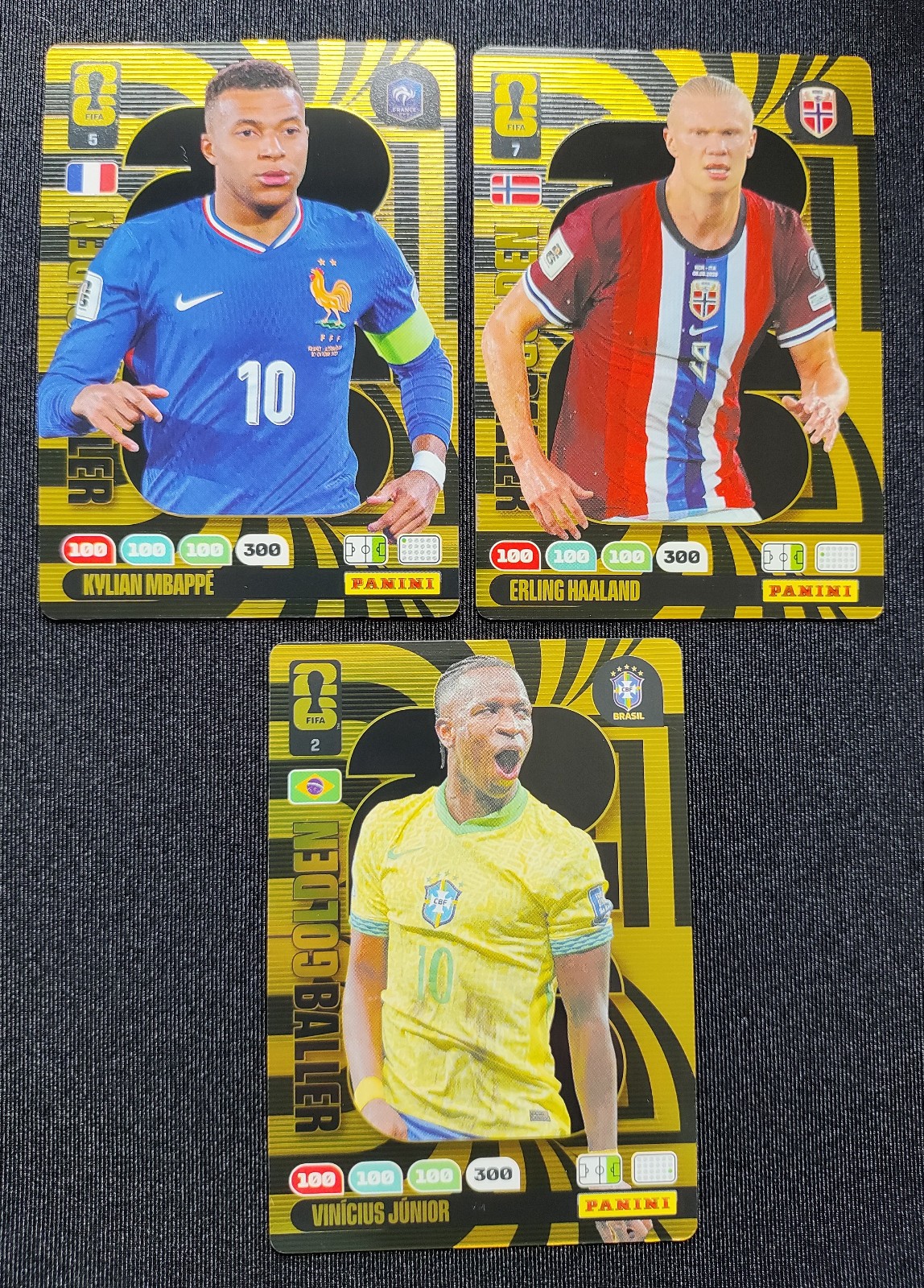 2026 Adrenalyn FIFA World Cup - Lot 3 Golden Ballers: MBAPPÉ, HAALAND e VINÍCIUS