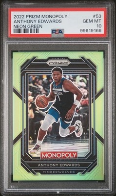 2022 Panini Prizm Monopoly ANTHONY EDWARDS Neon Green Prizm /10 #53 PSA 10