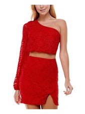 CITY STUDIO Womens Mini Dress Red Sleeve Crop Tie Slit Lined Juniors 5