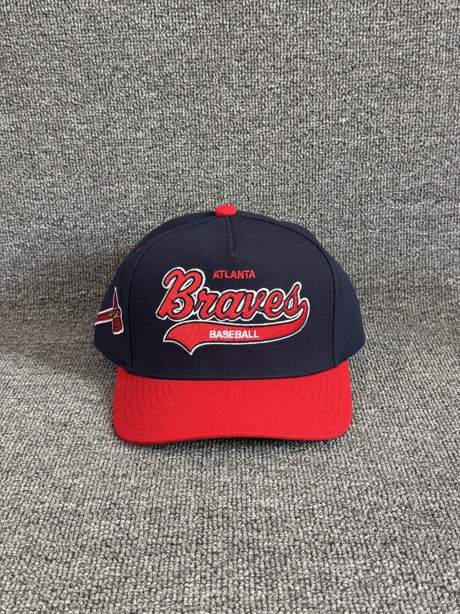 Mitchell & Ness Atlanta Braves MLB Snapback Hat Navy Red Script Logo Cap