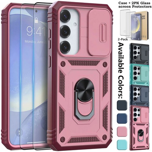 For Samsung Galaxy S24 Case, Ring Holder Stand Slide Camera Cover Tempered Glass - $12.99