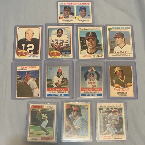 Topps Vintage MLB & NFL Trading Card Lot 12 Nolan Ryan Pete Rose 1976-1977