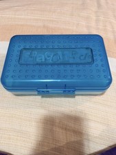 Vintage 90s Spacemaker Pencil Box Case Blue and Clear Made in the USA