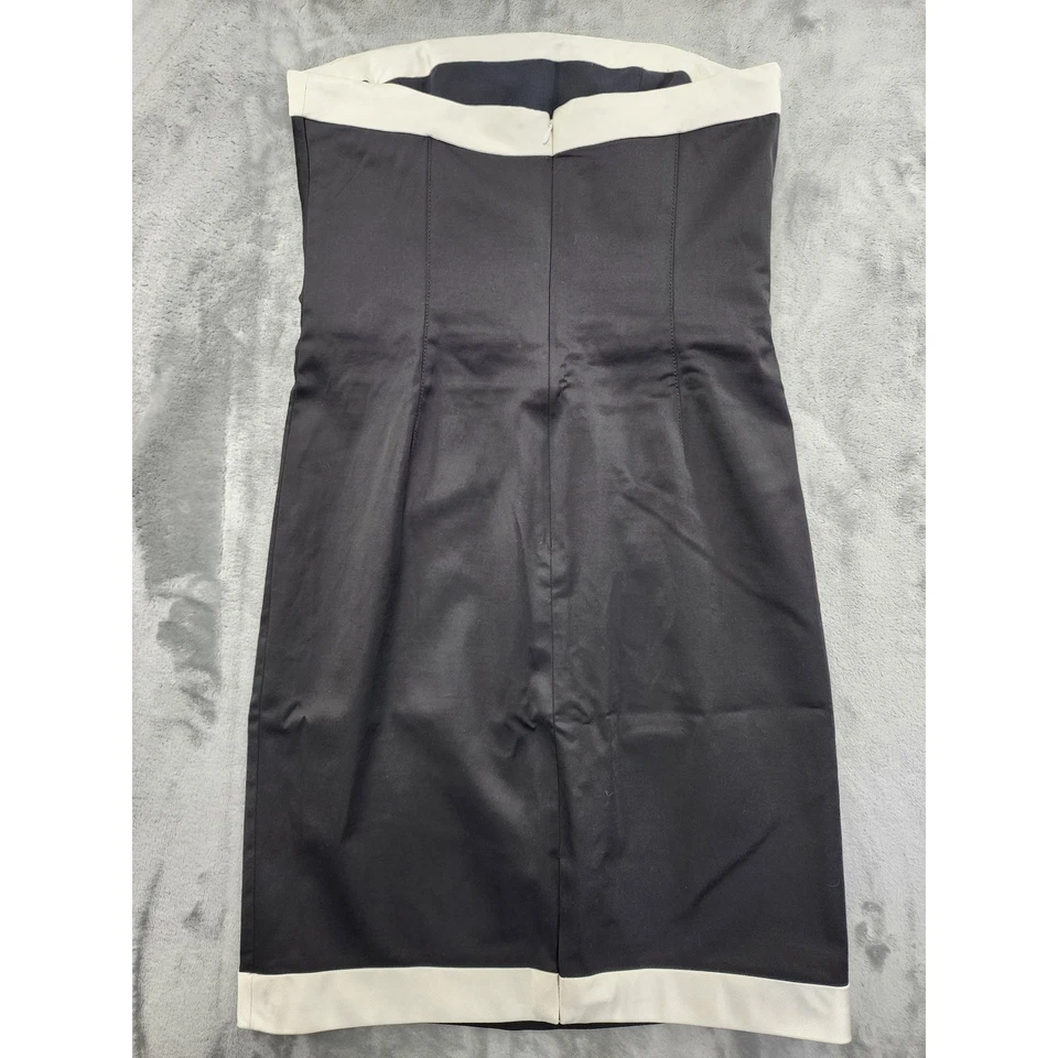 NUEVO Mini Vestido Vaina Kay Unger Borde En Contraste Sin Tirantes Talla 10 Negro Blanco  Foto 3 de 4