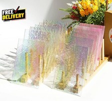 12 Sheets Iridescent Clear Textured Stained Glass Sheets for Crafts 4X6 Inch C..