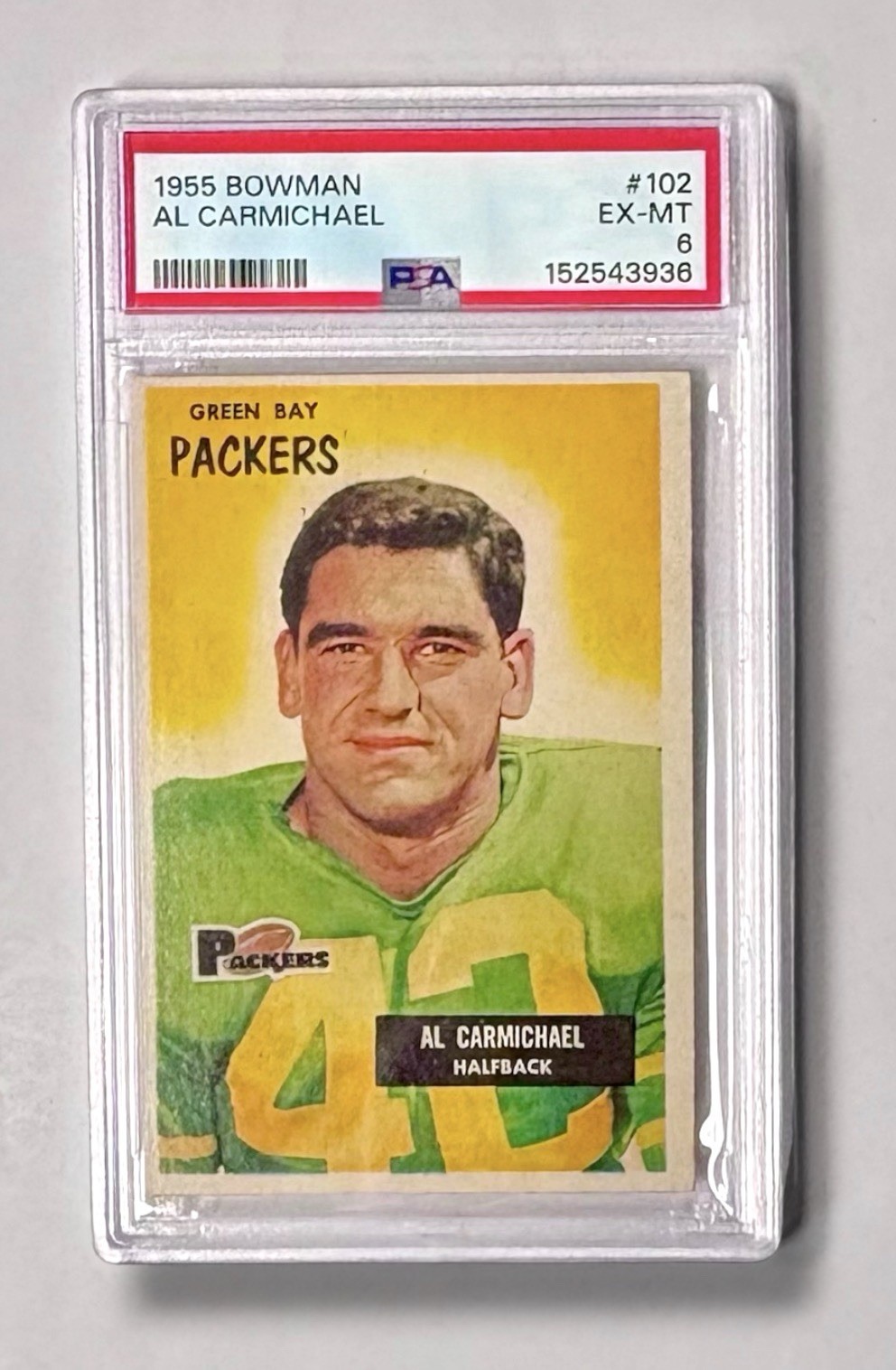 1955 Bowman Al Carmichael #102 Fresh Slab Clean Edges PSA 6 EX-MT POP 34!