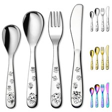 Kinderbesteck 4teiliges Edelstahl Kindergeschirr Set, Kindersichergabel und L...