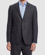 John Varvatos Men's Gray Plaid Slim-Fit Wool-Blend Suit Jacket Size 40R