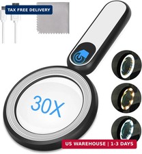 Rechargeable Magnifying Glass with Light, 30X 4.7IN Handheld Large Lightweight L