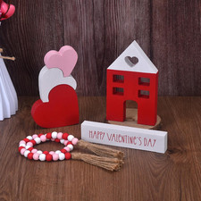 Wooden Valentine'S Day Decorations Pink Red Heart Wood Bead Garland Gift 6-Piece