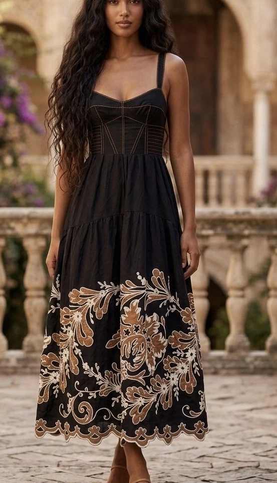 anthropologie long dresses PureWow Review: Somerset Dress vs. Quince Tiered Maxi Dress skimming silhouette with a plunging V Plunge Maxi Dress by Siempre