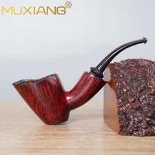 MUXIANG Briar Poker Tobacco Pipe Wooden Smooth Sitter Pipe Bent Vulcanite Stem
