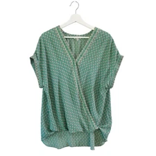 Max Studio Blouse Shirt Women’s Large Green/Yellow Dolman Sleeve Pullover
