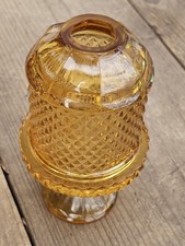Vintage Viking Glass Amber Gold Yellow Fairy Lamp Diamond Point Glimmer Light