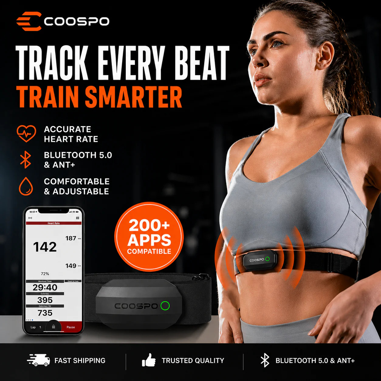 Moniteur de fréquence cardiaque COOSPO H9Z ceinture pectorale running fitness et vélo