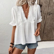 Camisa de baile de piel floral corte europeo y americano manga corta encaje