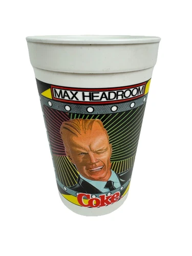 Vintage Max Headroom Plastic Cup Coke 1987 Coca Cola Soda Pop NOS Souvenir 80s