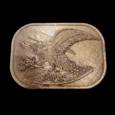 VTG Large Bald Eagle American Flag Brass Rectangle Belt Buckle USA 3.75" X 2.5"