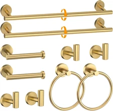 Brushed Gold 10-Piece Bathroom Hardware Set with Towel Bar and Accessories
