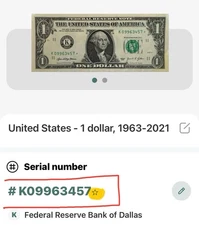 2021 $1 *Star Note w/5 Consecutive (34567) S/N K0996345 Fed of Dallas Replacment