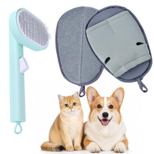 Pet Hair Remover Kit: Self-Cleaning Slicker Brush  Electrostatic Glove Green 