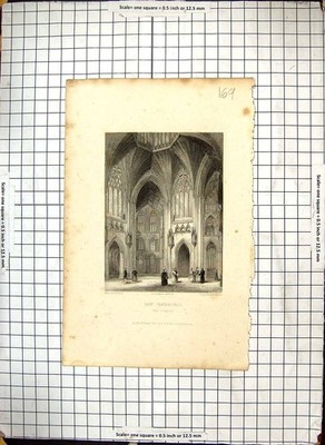 Alter Kupferstich 1837 Achteck Ely Kathedrale Winkles Girlande Architektur viktorianisch