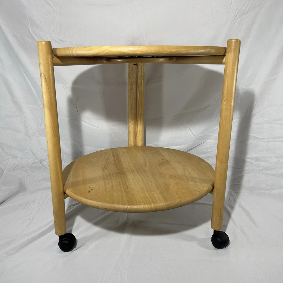 Folding Food Drinks Trolley Table With Lazy Susan Jens Quistgaard Style Two Tier - Image 2 of 4