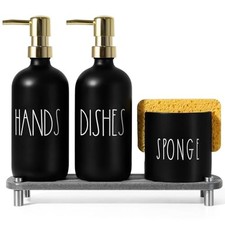 Hand and Dish Soap Dispenser Set, Kitchen Soap Dispenser Set with Sponge Hold...