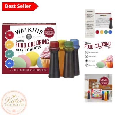 Natural Assorted Food Coloring Set - 4 Bottles (Red, Yellow, Green, Blue)