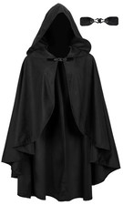 UQJE Medieval Cloak with Hood, Faux Velvet Cape for Renaissance Costume Black