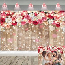 Rustic Floral Brown Wooden Wall Backdrop Wall for Women Family Photography Ba...