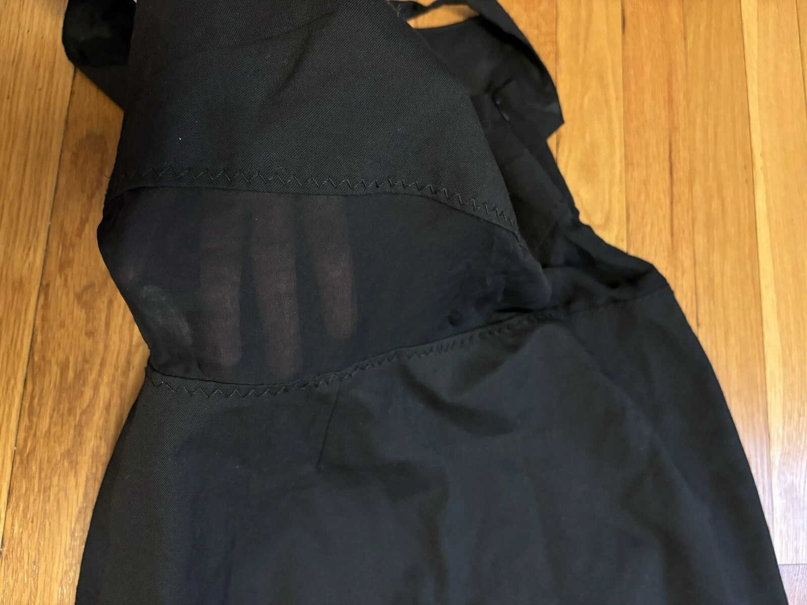 Abito vintage Moschino anni '90 economico e chic lana nera a turni maglia pannello trasparente 10