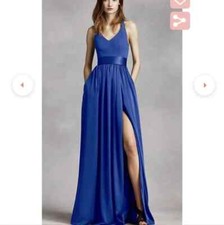 White by Vera Wang v neck halter horizon blue bridesmaid dress size 0