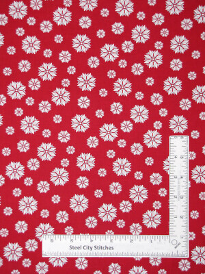 Christmas Alpine Ski Fabric Scandinavian Snowflakes Red Cotton Studio E By Yard