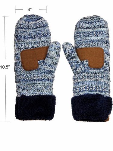 C.C Unisex Winter Warm Knit Soft Inner Fuzzy Lined Anti-Slip Cuff Mittens Gloves - Picture 87 of 111