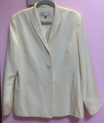 TRAVIS AYERS Women 12P Blaser Office Business Career Beige Lined Silk Linen